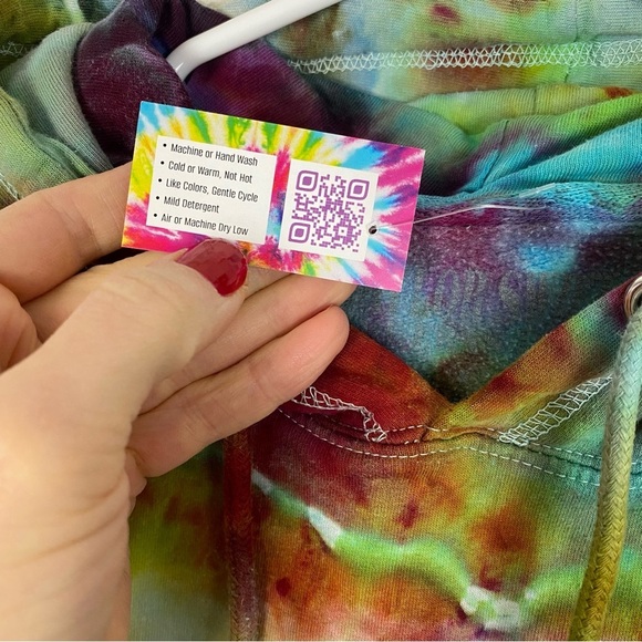 Handmade Tie Dye Hoodie Sweatshirt Pullover Unisex Small Upcycled Colorful Green - Picture 11 of 13